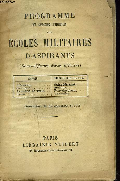 PROGRAMME DES CONDITIONS D'ADMISSION AUX ECOLES MILITAIRES D'ASPIRANTS (SOUS-OFFICIERS ELEVES OFFICIERS)