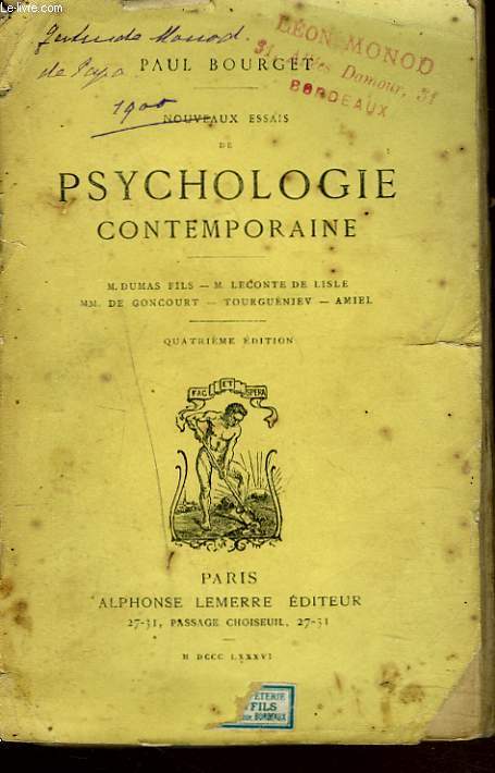 NOUVEAUX ESSAIS DE PSYCHOLOGIE CONTEMPORAINE. M. Dumas Fils, M. Leconte de Lisle, MM. De Goncourt, Tourgueniev, Amiel.