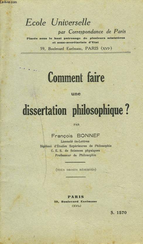 COMMENT FAIRE UNE DISSERTATION PHILOSOPHIQUE.