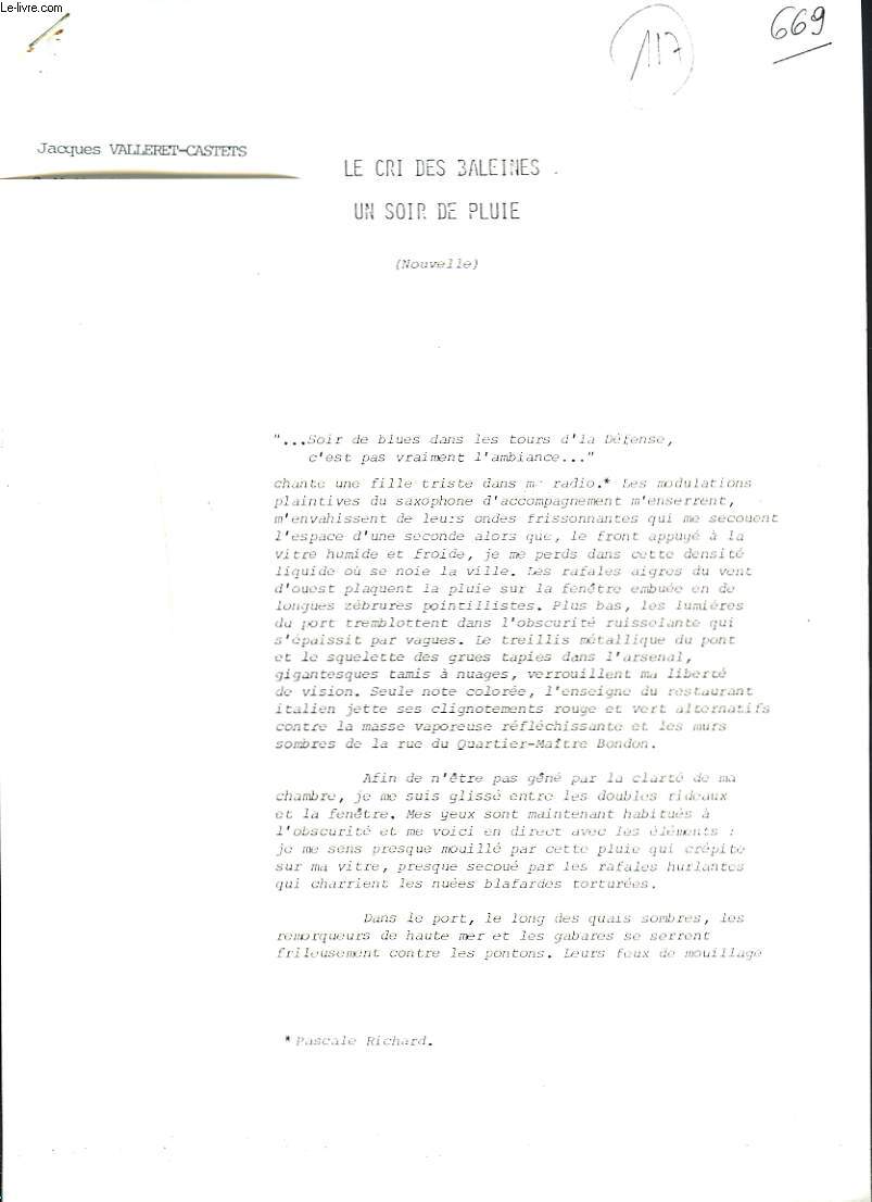 LE CRI DES BALEINES UN SOIR DE PLUIE.