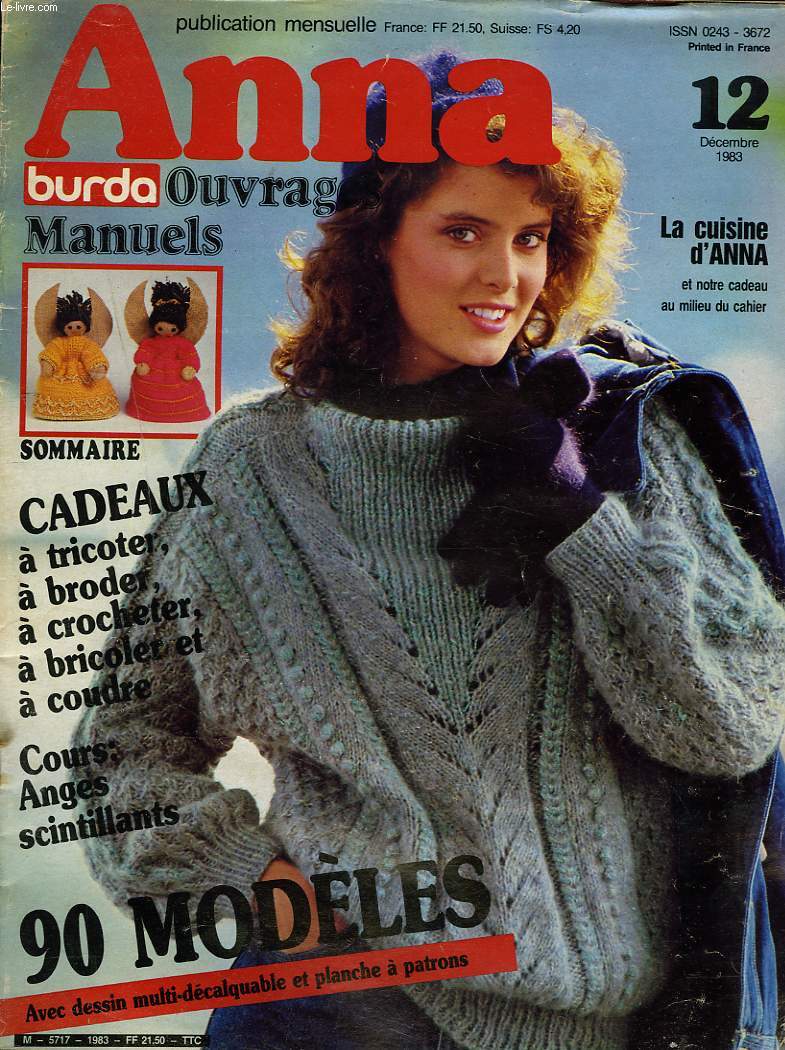 ANNA BURDA OUVRAGES MANUELS N12, DECEMBRE 1983. CADEAUX A TRICOTER, BRODEER, CROCHETER, COUDRE, BRICOLER. COURS : ANGES SCINTILLANTS / ...