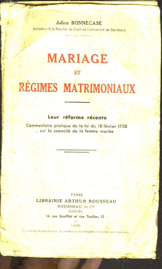 MARIAGE ET REGIME PATRIMONIAUX. LEUR REFORME RECENTE.