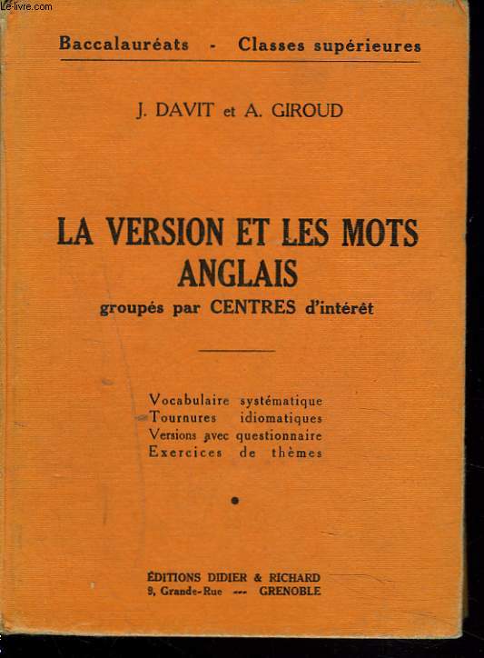 LA VERSION ET LES MOTS ANGLAIS GROUPES PAR CENTRES D4INTERET