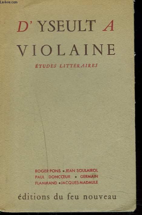 D'YSEULT A VIOLAINE. ETUDES LITTERAIRES.