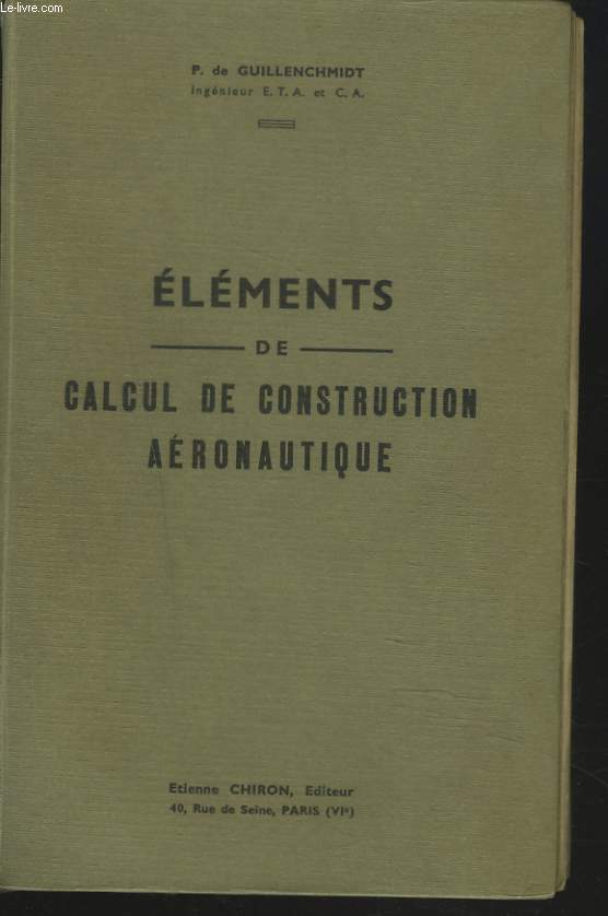 ELEMENTS DE CALCUL DE CONSTRUCTION AERONAUTIQUE