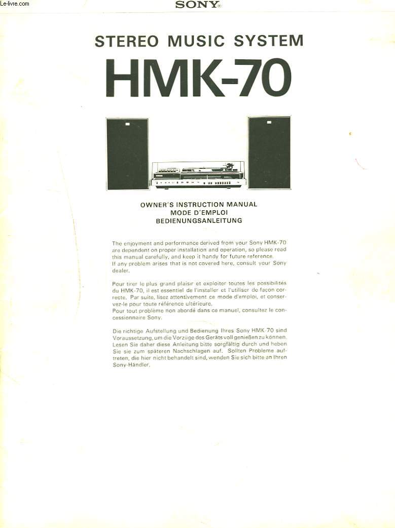 STEREO MUSIC SYSTEM HMK-70. MODE D'EMPLOI / INSTRUCTION MANUAL / BEDIENUNGSANLEITUNG.