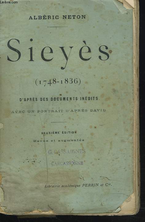 SIEYES 1748-1836, d'aprs des documents indits.