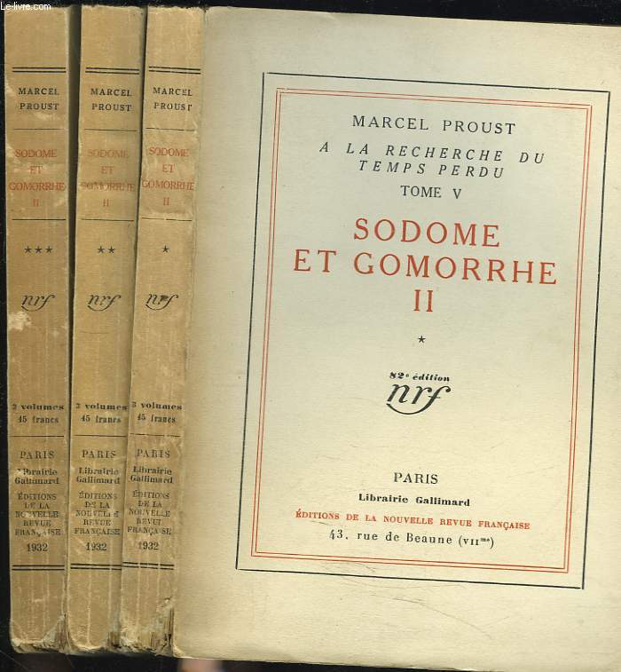 A LA RECHERCHE DU TEMPS PERDU. TOME V. SODOME ET GOMORRHE II. EN 3 VOLUMES.