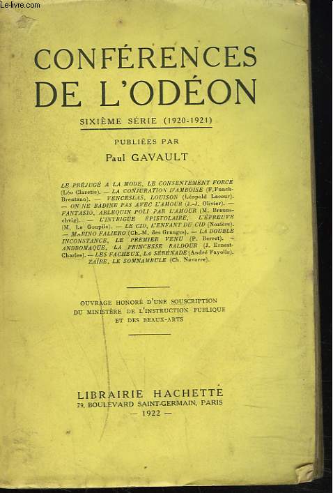 CONFERENCES DE L'ODEON. SIXIEME SERIE (1920-1921).