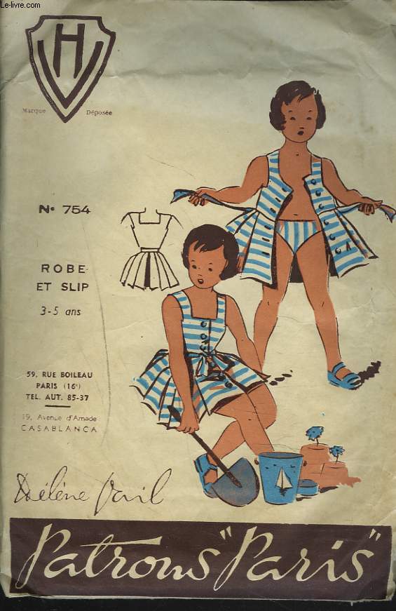 PATRON HELENE VAIL N754. ROBE ET SLIP 3-5 ANS.