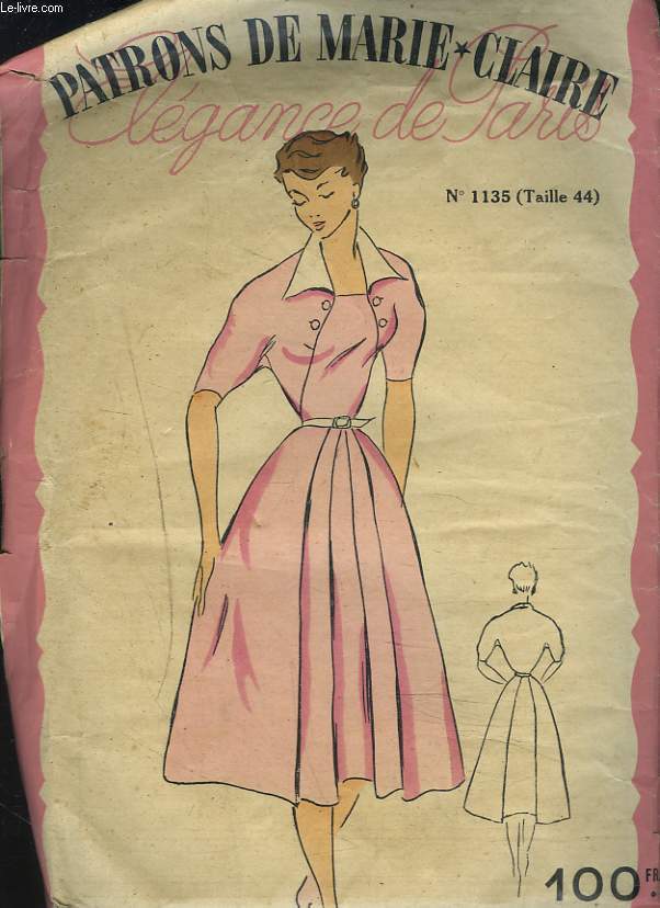 PATRONS DE MARIE CLAIRE. ELEGANCE DE PARIS N1135. ROBE TAILLE 44.