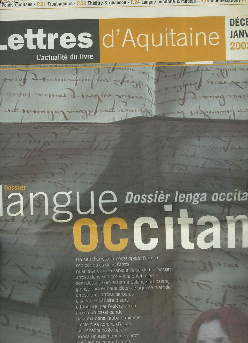 LETTRES D'AQUITAINE, L'ACTUALITE DU LIVRE, DECEMBRE-JANVIER 2003-2004. DOSSIER LANGUE OCCITANE / DOSSIER LENGA OCCITANA.