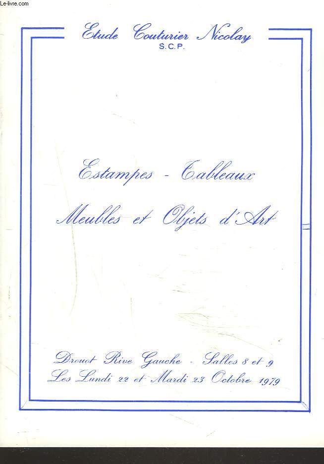 ESTAMPES. TABLEAUX. MEUBLES ET OBJETS D'ART. 22 ET 23 OCTOBRE 1979.