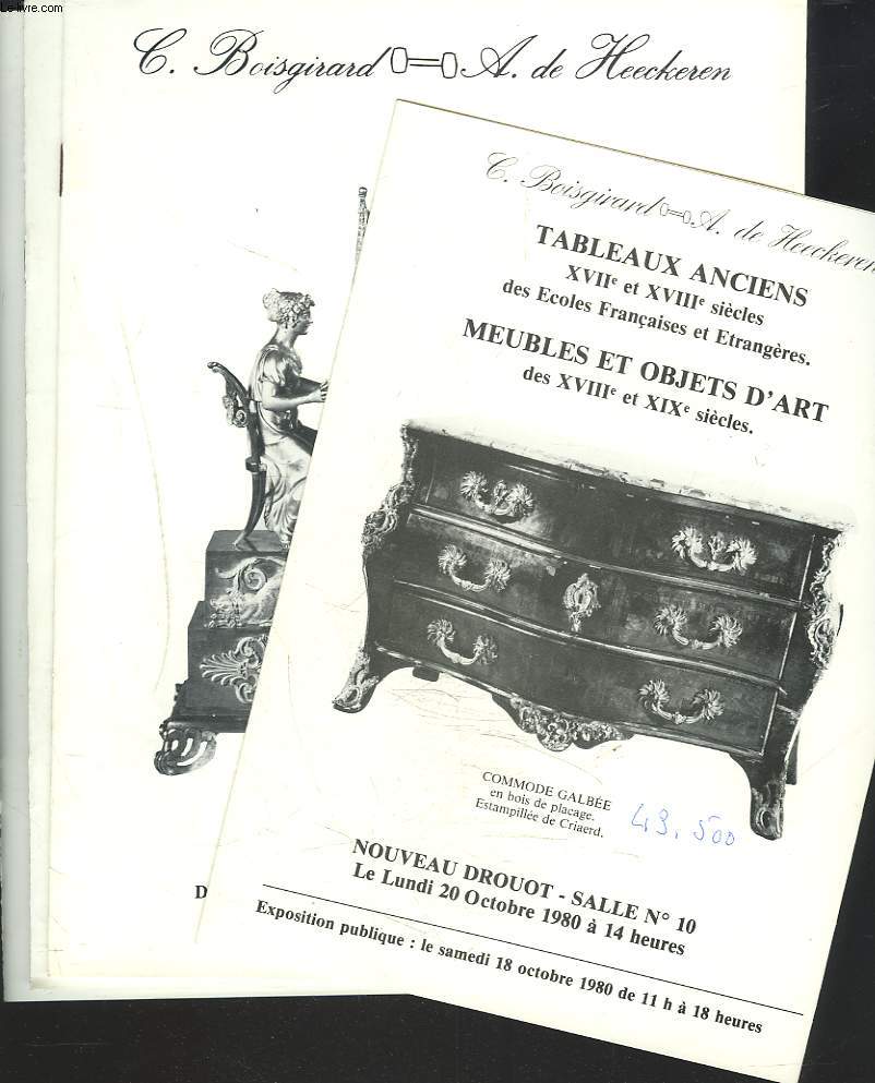 LOT DE 4 CATALOGUES DE TABLEAUX ANCIENS, MEUBLES ET OBJETS D'ART DIVERS. VENTES DE FEVRIER  DECEMBRE 1980 .