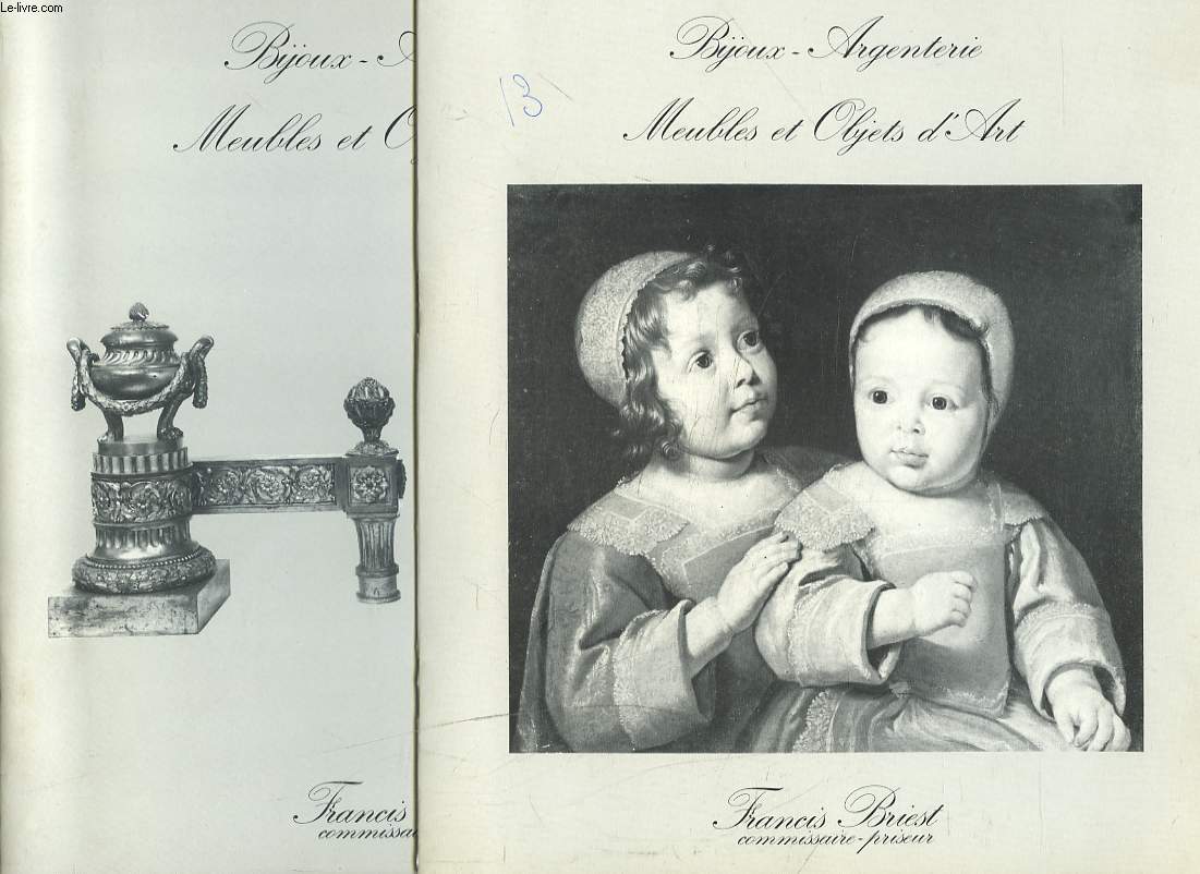 LOT DE 2 CATALOGUES : BIJOUX ARGENTERIE, MEUBLES ET OBJETS D'ART. VENTES LES 13 FEVRIER 1981 ET 30 MAI 1980.