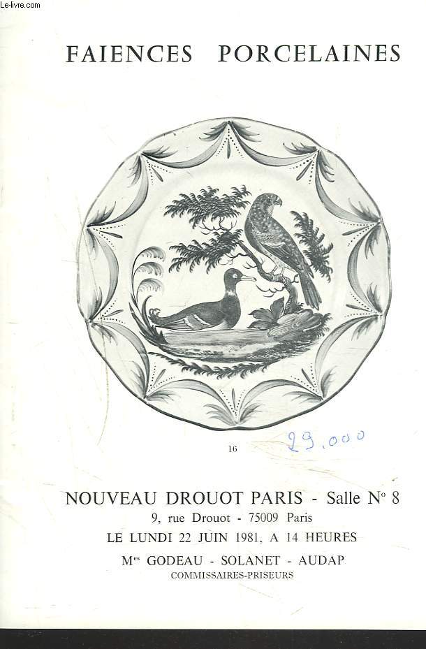 TBIJOUX, ARGENTERIE ANCIENNE ET MODERNE + FAENCES, PORCELAINES. LE 22 JUIN 1981.