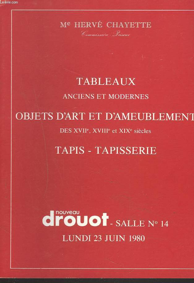 TABLEAUX ANCIENS ET MODERNES. ARMES ANCIENNES. ART NOUVEAU. OBJETS D'ART. MEUBLES. VENTES LES 24 ET 25 NOVEMBRE 1980.