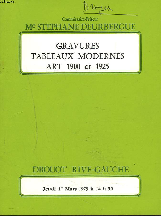 GRAVURES, TABLEAUX MODERNES. ART 1900 ET 1925. VENTE LE 1er MARS 1979.