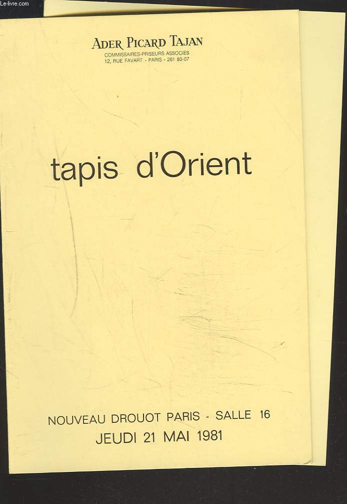 LOT DE 2 CATALOGUES DE VENTE DE TAPIS D'ORIENT. VENTES DES 11 FEVRIER ET 21 MAI 1981.