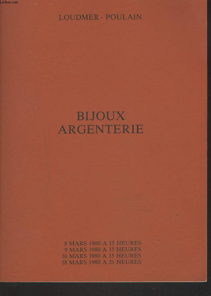 BIJOUX, ARGENTERIE. VENTES LES 8, 9, 16 et 18 MARS 1980.