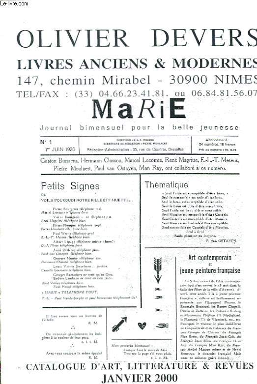 LIVRES ANCIENS ET MODERNES. CATALOGUE D'ART, LITTERATURE ET REVUES. JANVIER 2000