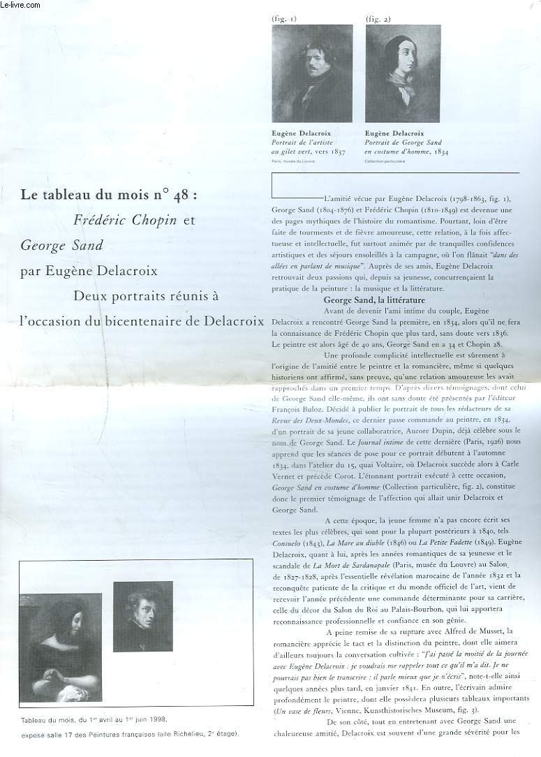 LE TABLEAU DU MOIS N48, DU 1er AVRIL AU 1er JUIN 1998. FREDERIC CHOPIN ET GEORGE SAND par EUGENE DELACROIX.