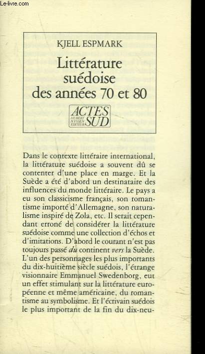 LITTERATURE SUEDOISE DES ANEES 70 ET 80.
