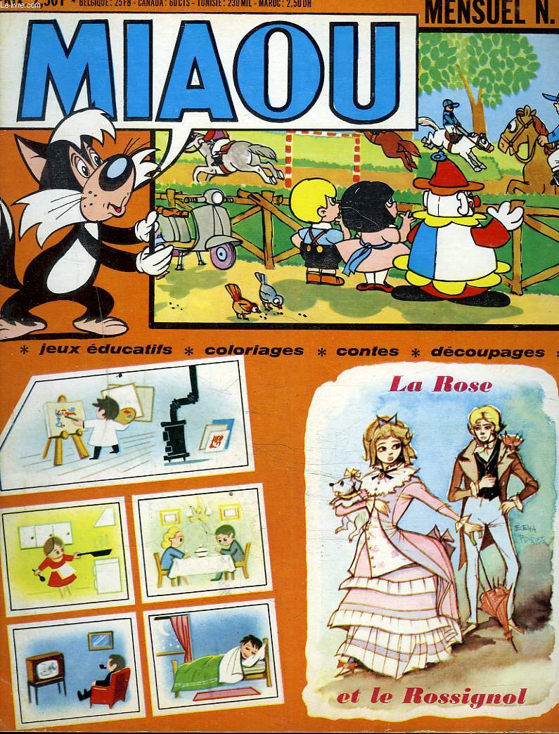 MIAOU, MENSUEL N16, 1970. JEUX EDUCATIFS / COLORIAGES / CONTES / DECOUPAGES. LA ROSE ET LE ROSSIGNOL.