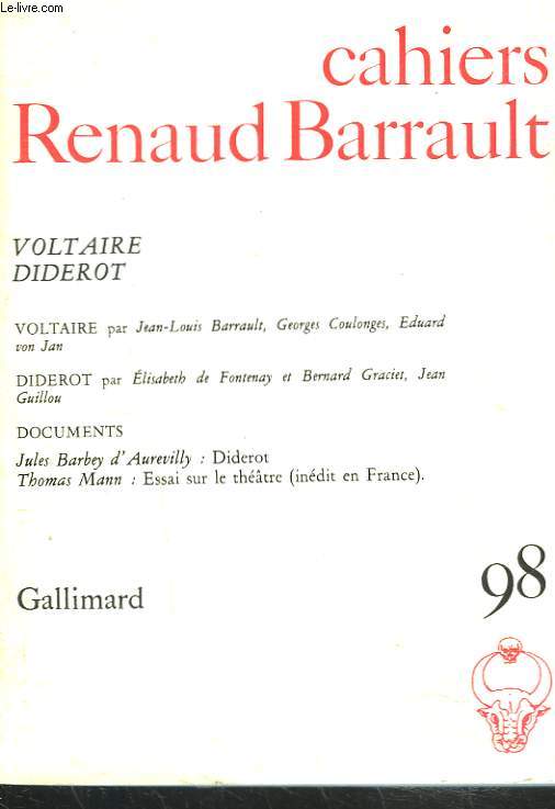 CAHIERS RENAUD BARRAULT N98, 1979. VOLTAIRE. DIDEROT.