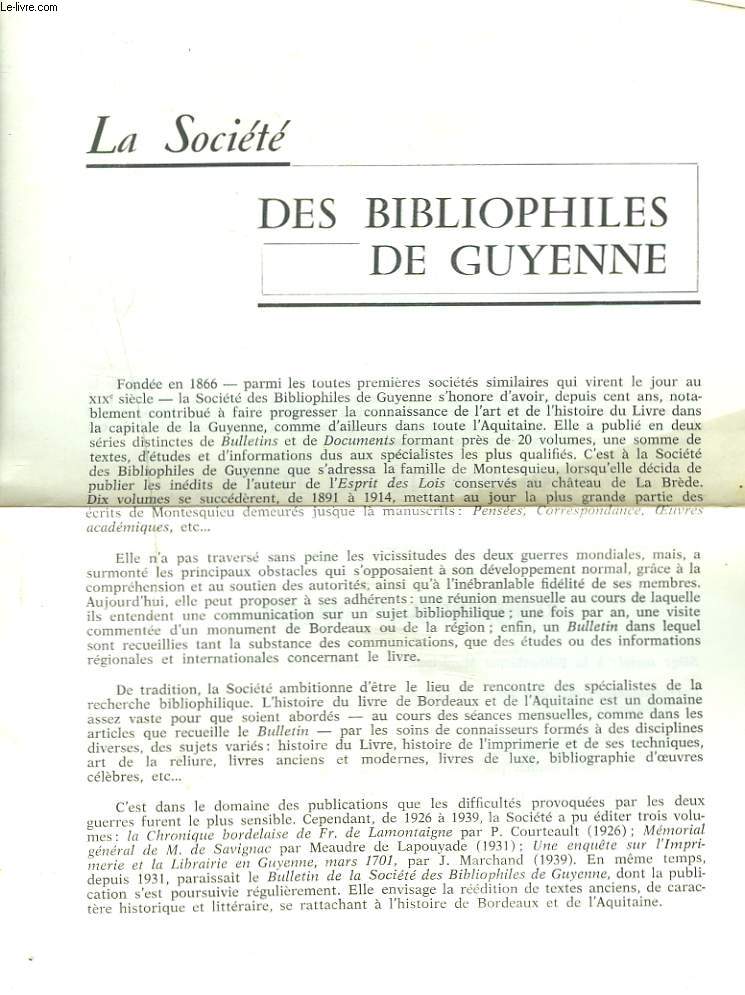 LA SOCIETE DES BIBLIOPHILE DE GUYENNE.