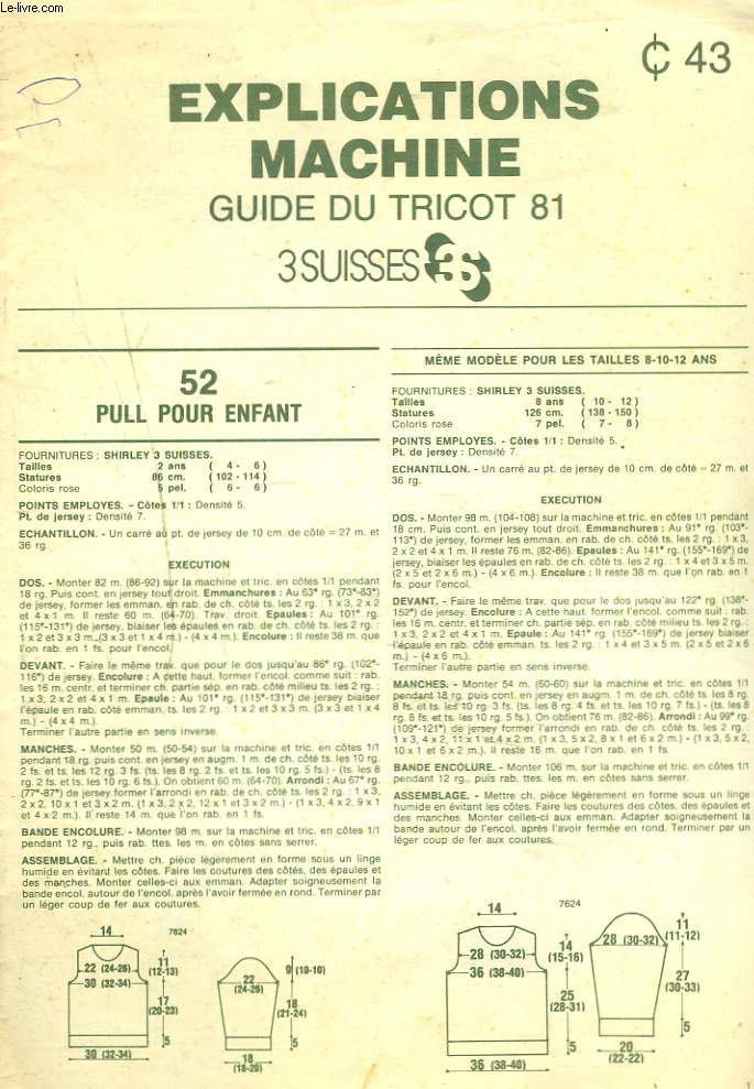 EXPLICATIONS MACHINE, GUIDE DU TRICOT 1981.