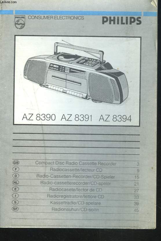 NOTICE D'UTILISATION DU RADIOCASSETTE / LECTEUR CD AZ 8390/ AZ 8391 / AZ 8394.