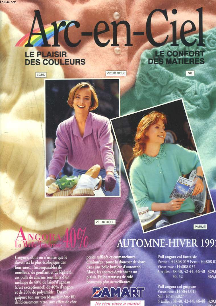CATALOGUE DAMART ARC-EN-CIEL. LE PLAISIR DES COULEURS / LE CONFORT DES MATIERES. AUTOMNE-HIVER 1992.