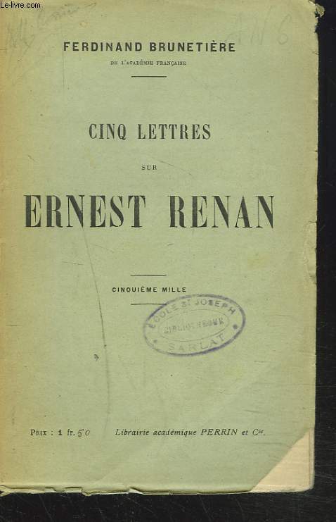 CINQ LETTRES SUR ERNEST RENAN