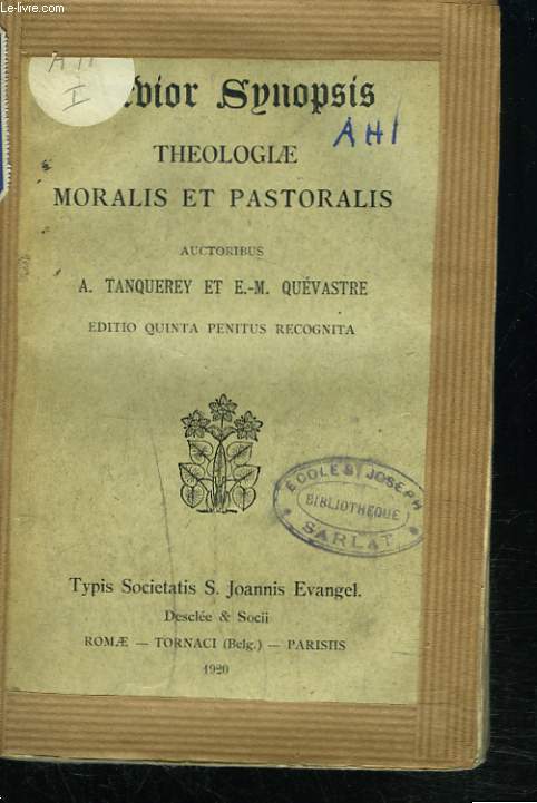 BREVIOR SYNOPSIS - THEOLOGIAE MORALIS ET PASTORALIS.