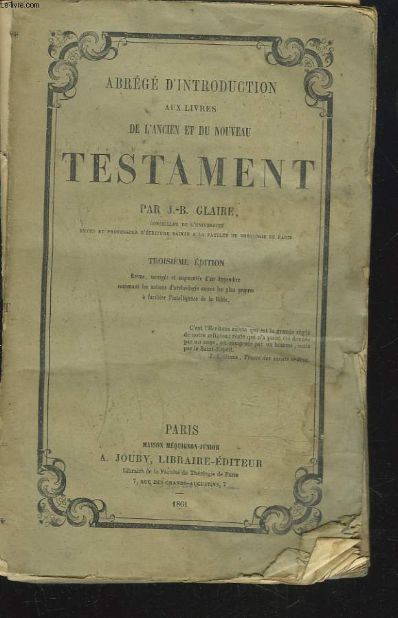 ABREGE D'INTRODUCTION AUX LIVRES DE L'ANCIEN ET DU NOUVEAU TESTAMENT.