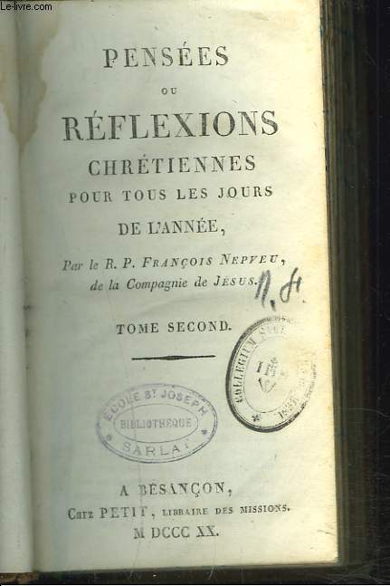 PENSEES OU REFLEXIONS CHRETIENNES, POUR TOUS LES JOURS DE L'ANNEE, TOME SECOND.