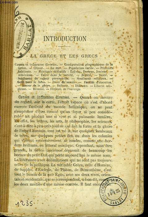 HISTOIRE DE LA LITTERATURE GRECQUE DEPUIS SES ORIGINES JUSQU'AU VIe SIECLE DE NOTRE ERE.