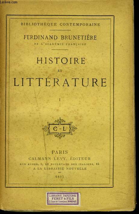 HISTOIRE DE LA LITTERATURE. TOME I.