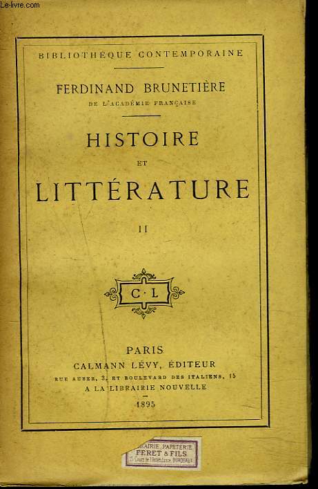 HISTOIRE DE LA LITTERATURE. TOME II.