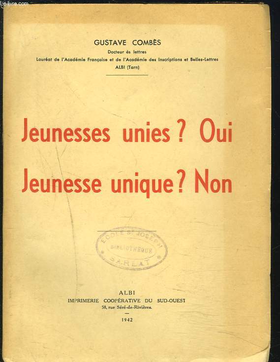 JEUNESSES UNIES ? OUI / JEUNESSE UNIQUE ? NON.