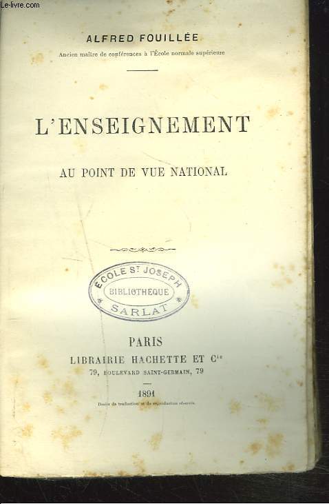 L'ENSEIGNEMENT AU POINT DE VUE NATIONAL.