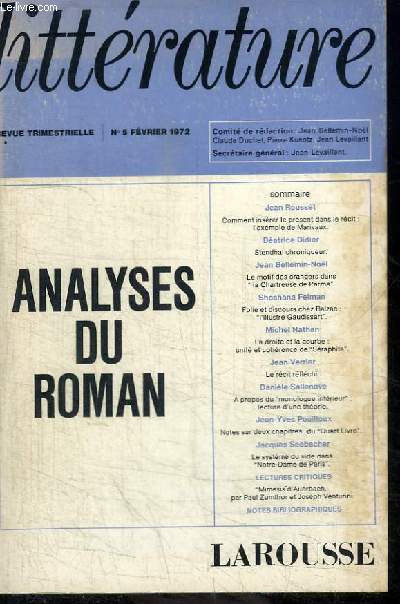 LITTERATURE N° 5 FEVRIER 1972 - ANALYSES DU ROMAN