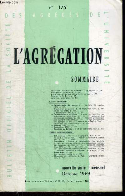 L'AGREGATION - N173 - OCTOBRE 1969