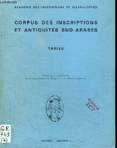CORPUS DES INSCRIPTIONS ET ANTIQUITES SUD-ARABES - TABLES