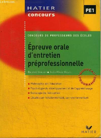 CONCOURS DE PROFESSEURS DES ECOLES : EPREUVE ORALE D'ENTRETIEN PREPROFESSIONNELLE