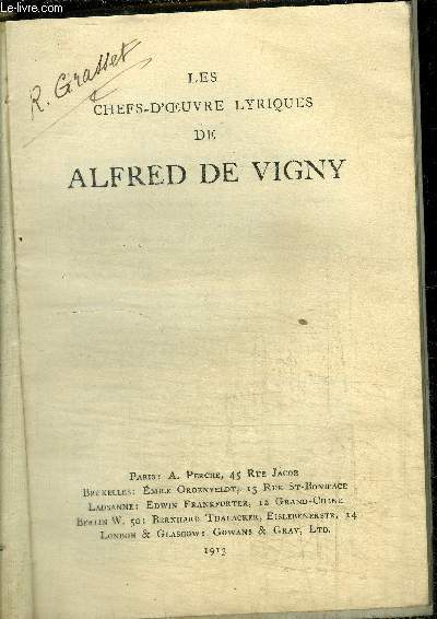 LES CHEFS-D OEUVRE LYRIQUES DE ALFRED DE VIGNY