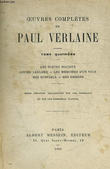 OEUVRES COMPLETES DE PAUL VERLAINE - TOME 4