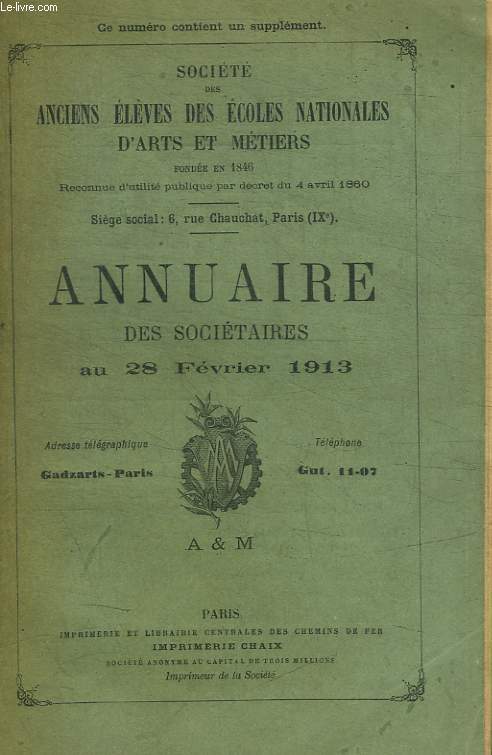 ANNUAIRE DES SOCIETAIRES AU 28 FEVRIER 1913