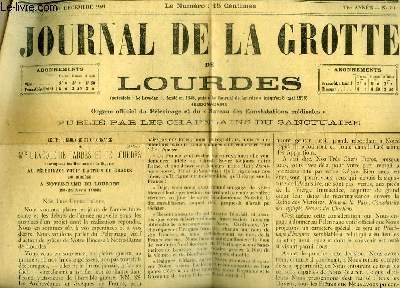 JOURNAL DE LA GROTTE DE LOURDES - DIMANCHE 11 DECEMBRE 1921 - N 50 - 73 EME ANNEE